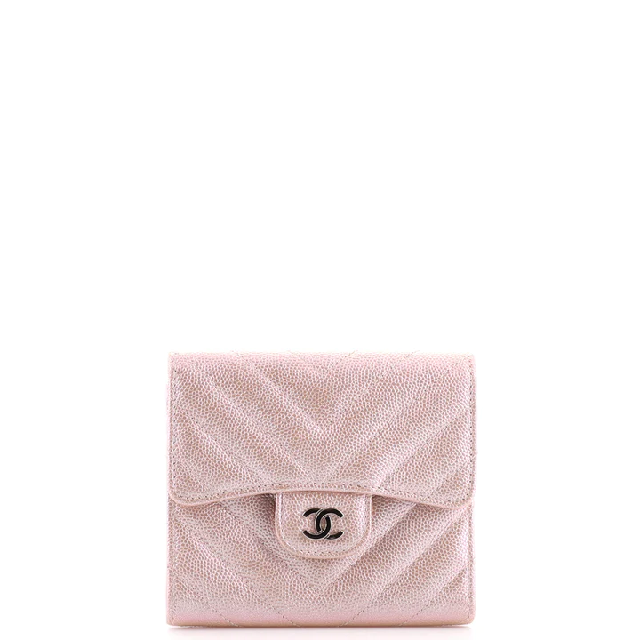 Chanel CC Compact Classic Flap Wallet Chevron Cavia