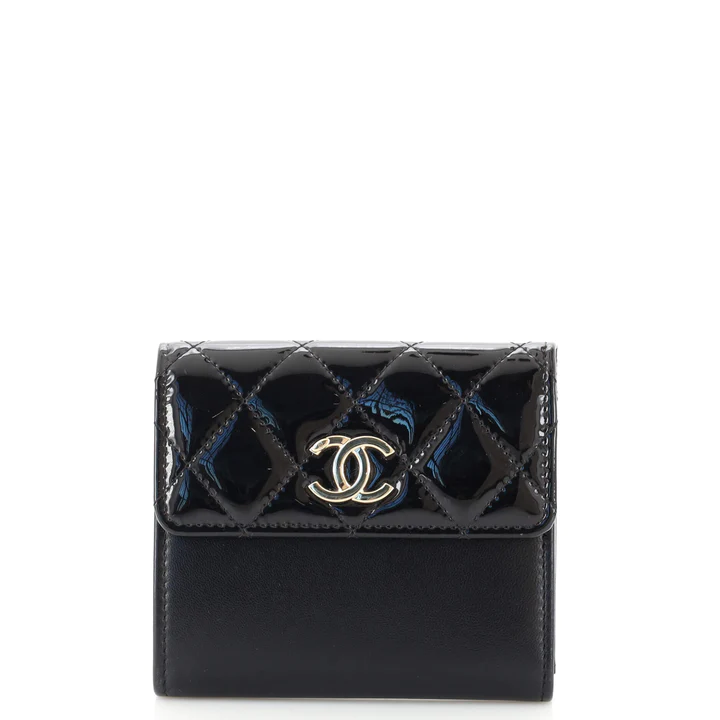 Chanel CC Trifold Wallet Quilted Patent and Lambski