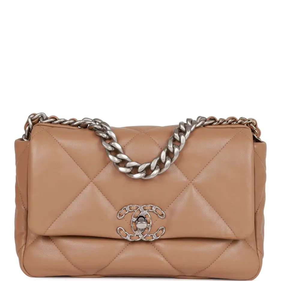 Chanel Medium 19 Flap Bag Beige Calfskin Mixed_yyth