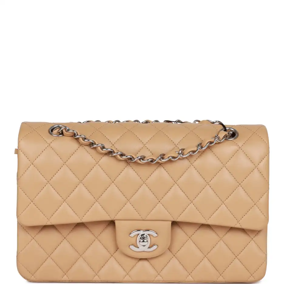 Chanel Medium Classic Double Flap Bag Beige Lambski