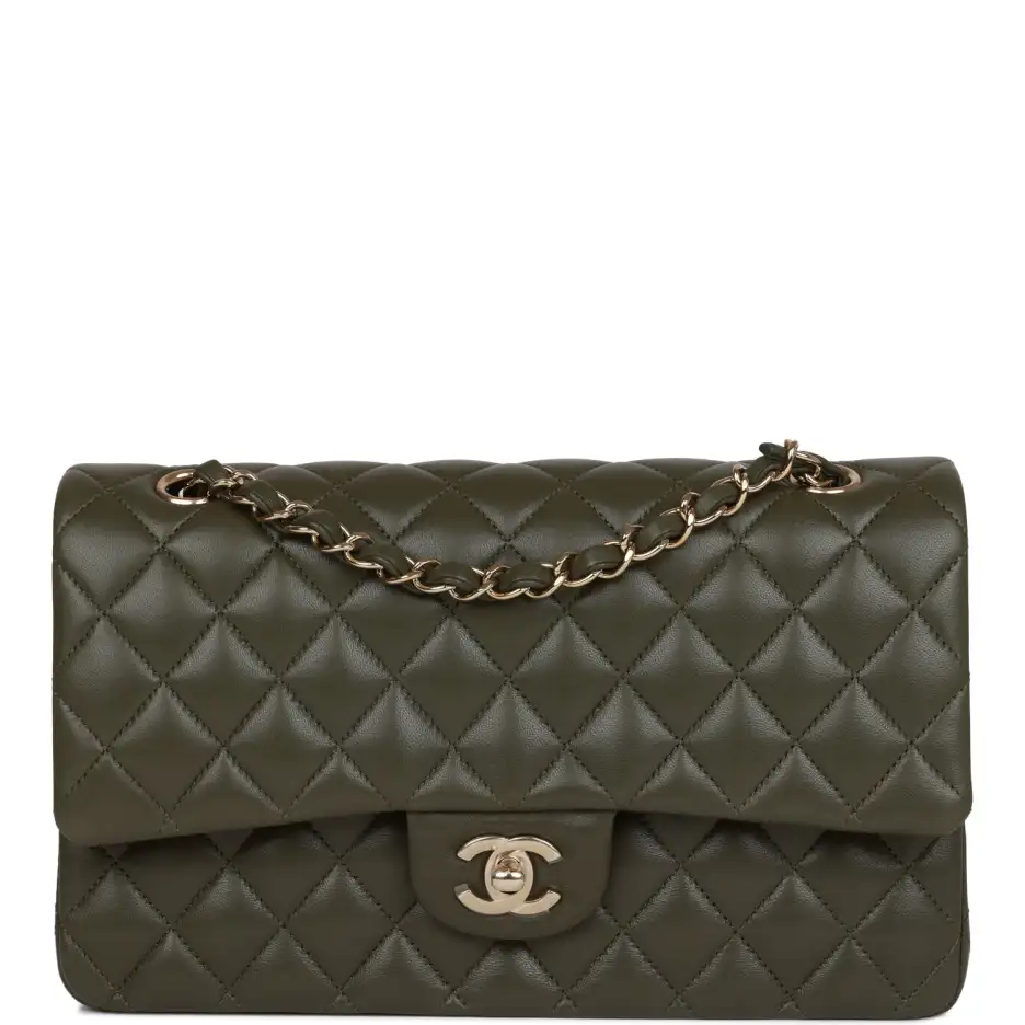 Chanel Medium Classic Double Flap Bag Olive Calfski