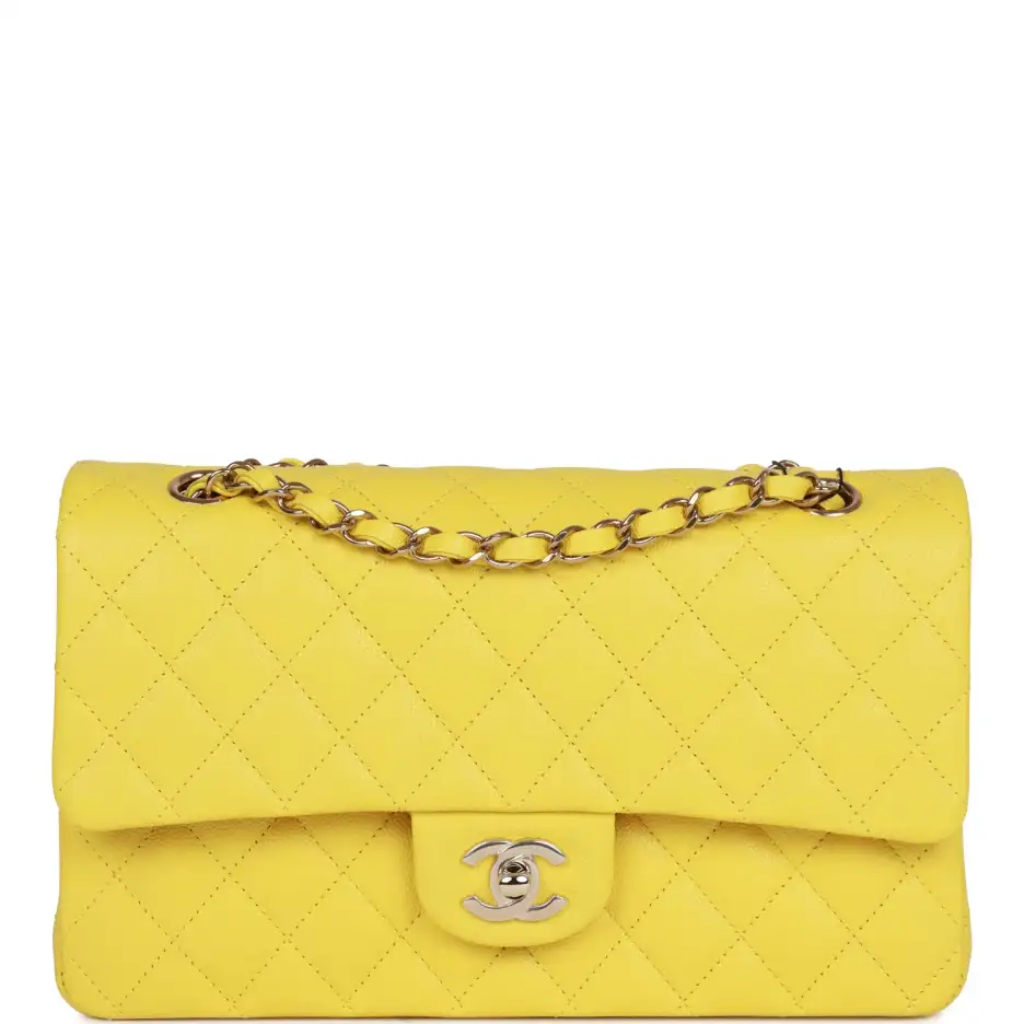 Chanel Medium Classic Double Flap Bag Yellow Caviar