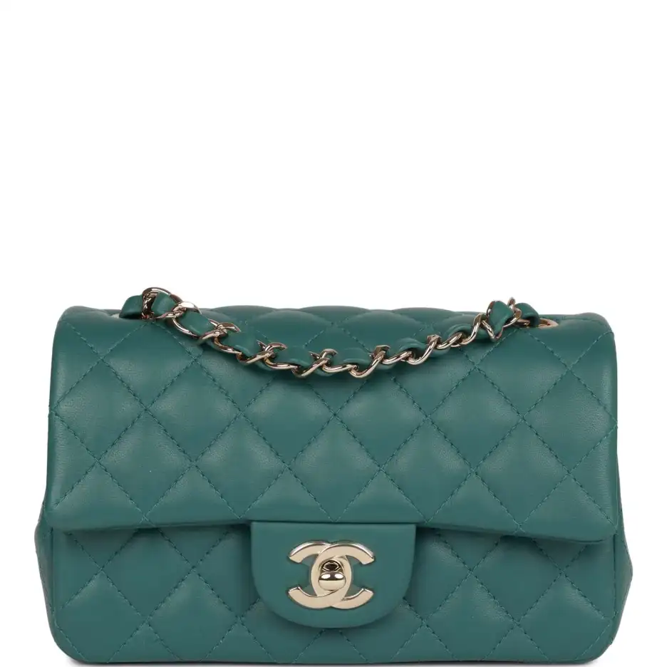 Chanel Mini Rectangular Flap Bag Green Lambskin Lig