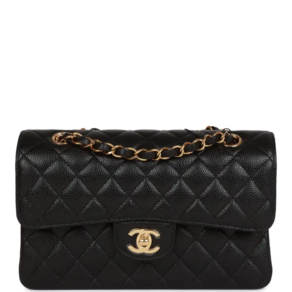 Chanel Small Classic Double Flap Black Caviar Gold_