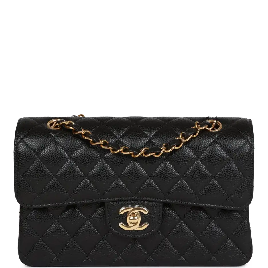 Chanel Small Classic Double Flap Black Caviar Gold_