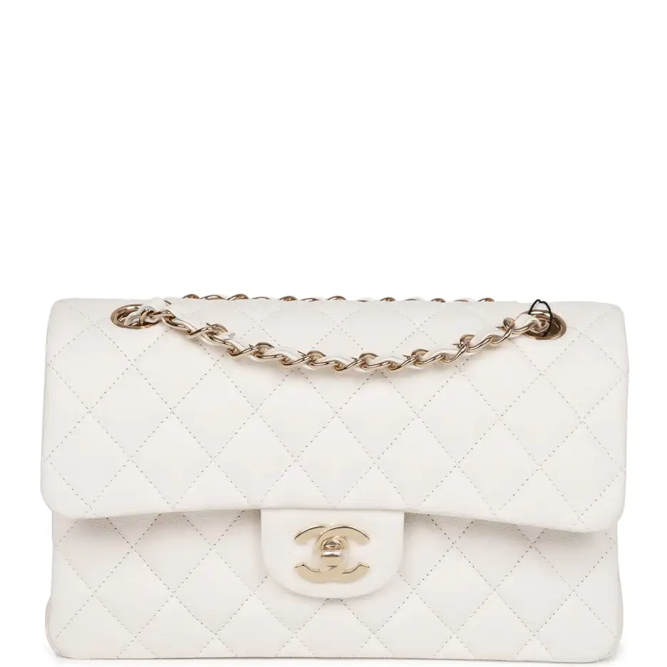 Chanel Small Classic Double Flap White Caviar Light