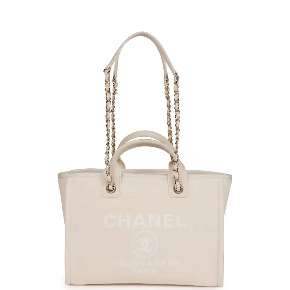 Chanel Small Deauville Shopping Bag White Boucle Li