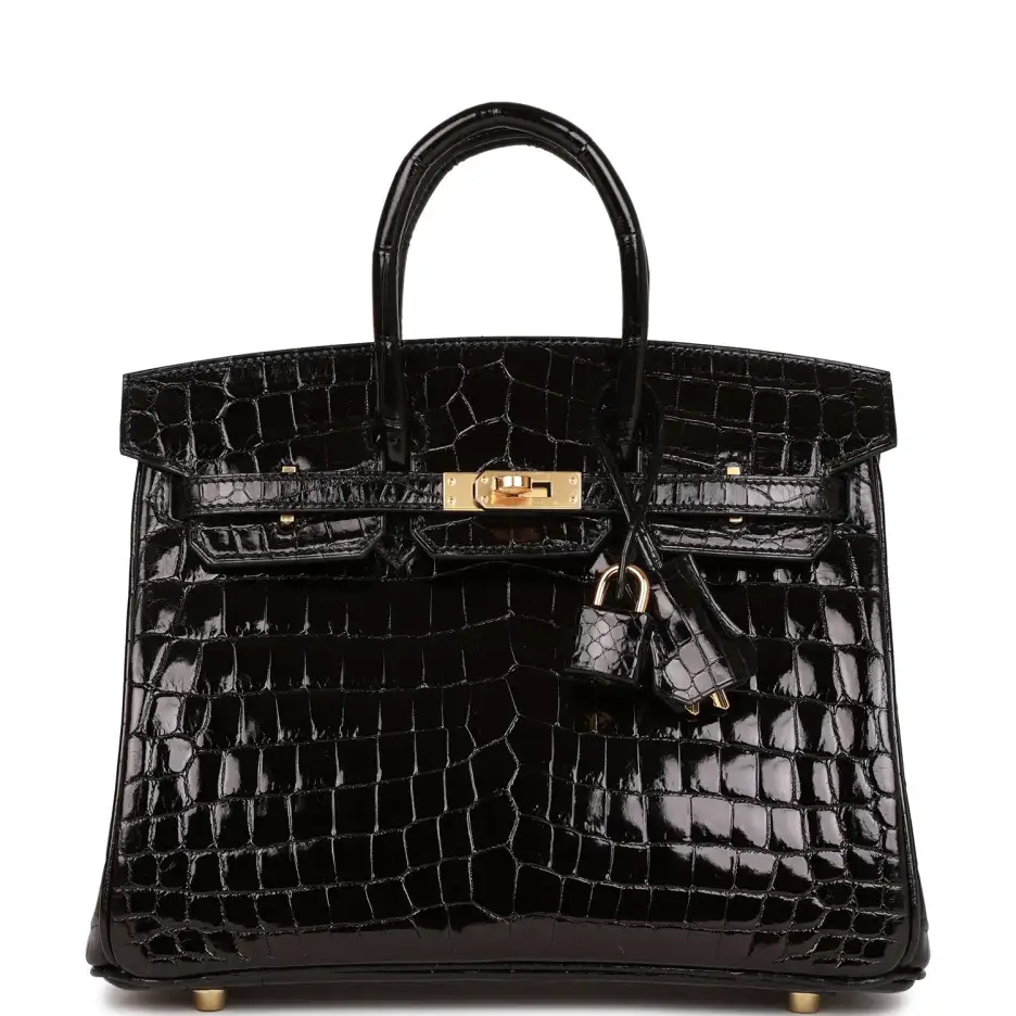 Hermès Birkin 25 Black Shiny Niloticus Crocodile Go