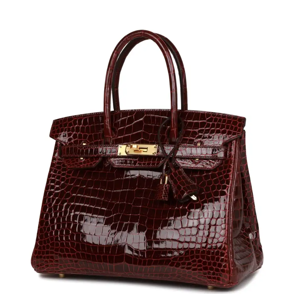 Hermès Birkin 30 Bordeaux Shiny Porosus Crocodile G (4)