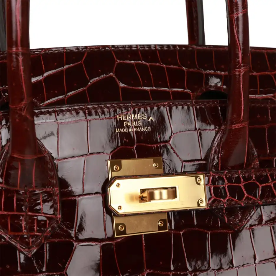 Hermès Birkin 30 Bordeaux Shiny Porosus Crocodile G (6)