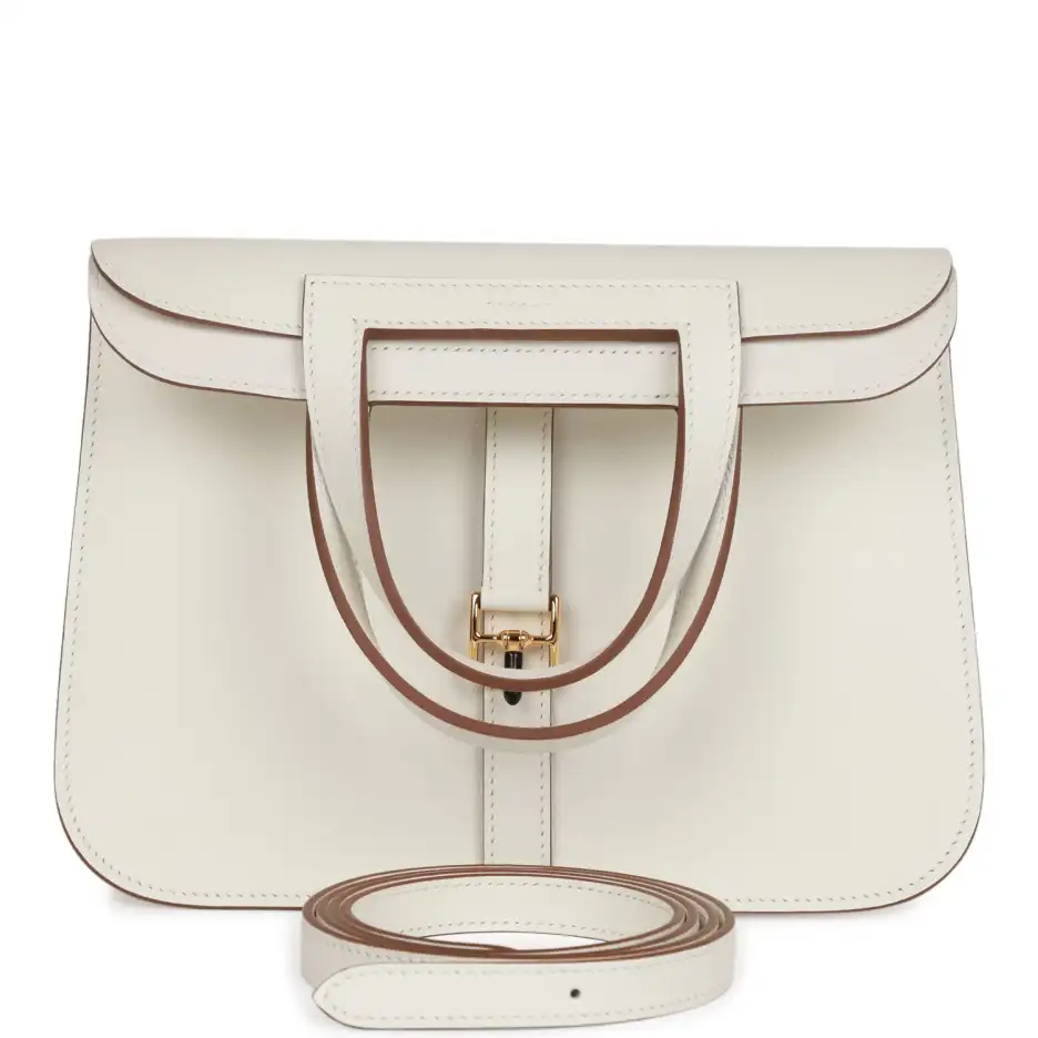 Hermès Halzan 25 White Evercolor Gold Hardware