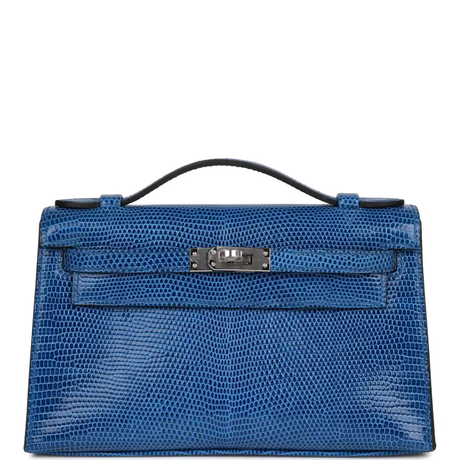Hermès Kelly Pochette Bleu Saphir Lizard Palladium
