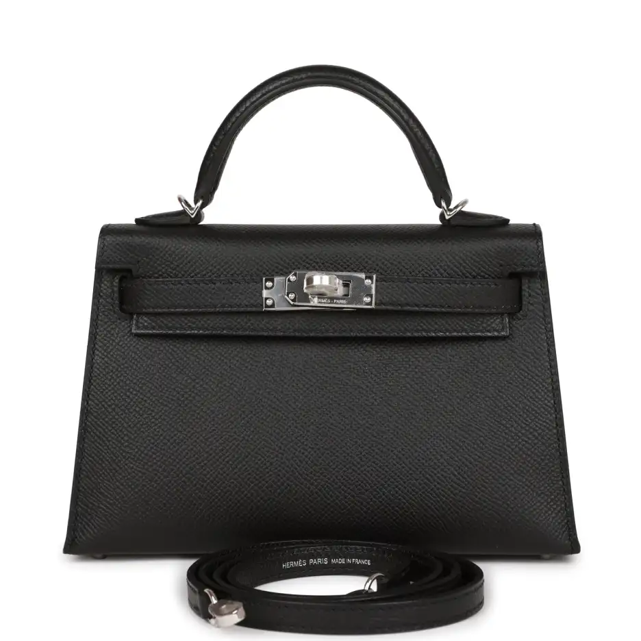Hermès Kelly Sellier 20 Black Epsom Palladium Hardw