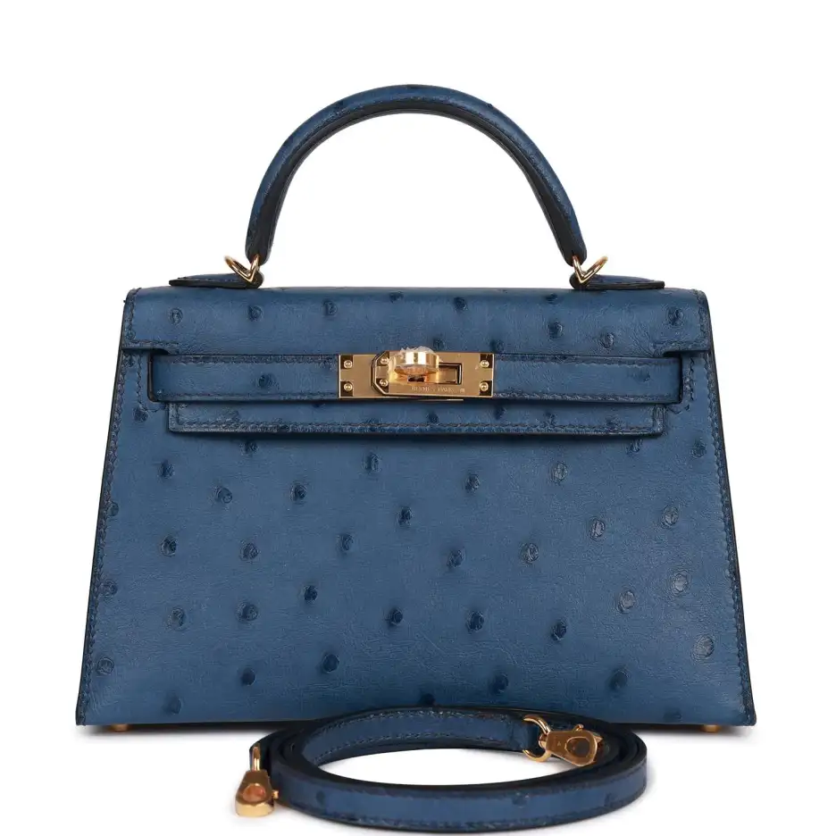Hermès Kelly Sellier 20 Bleu Iris Ostrich Gold_yyth