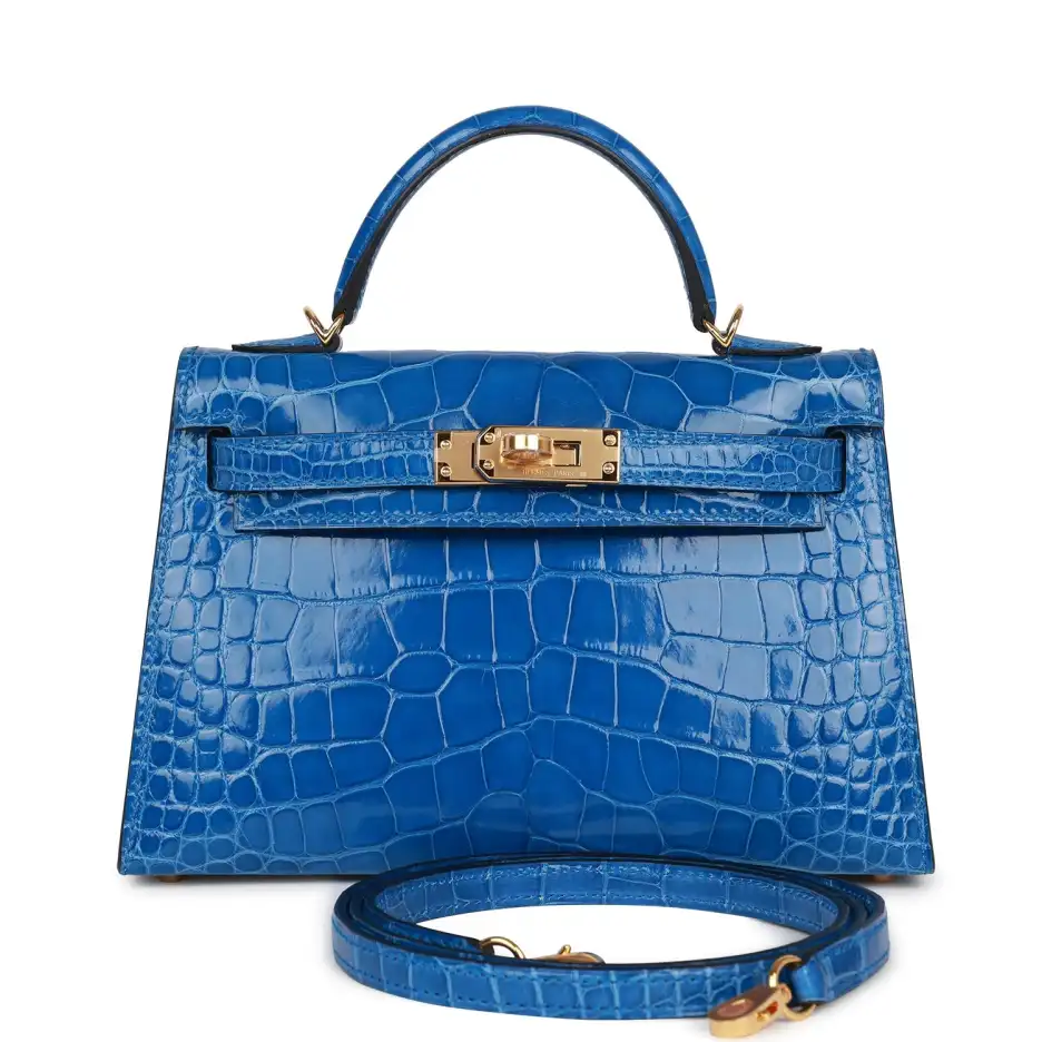 Hermès Kelly Sellier 20 Bleu Zellige Shiny Alligato