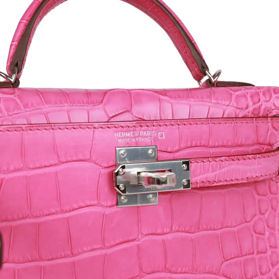 Hermès Kelly Sellier 20 Rose Shocking Matte Alligat (6)