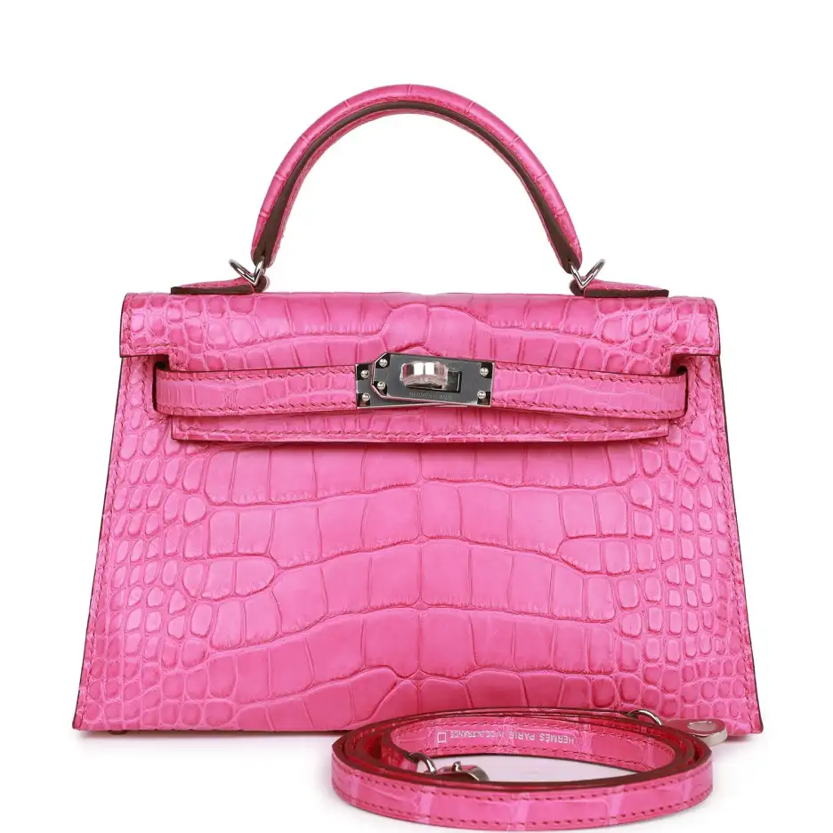 Hermès Kelly Sellier 20 Rose Shocking Matte Alligat