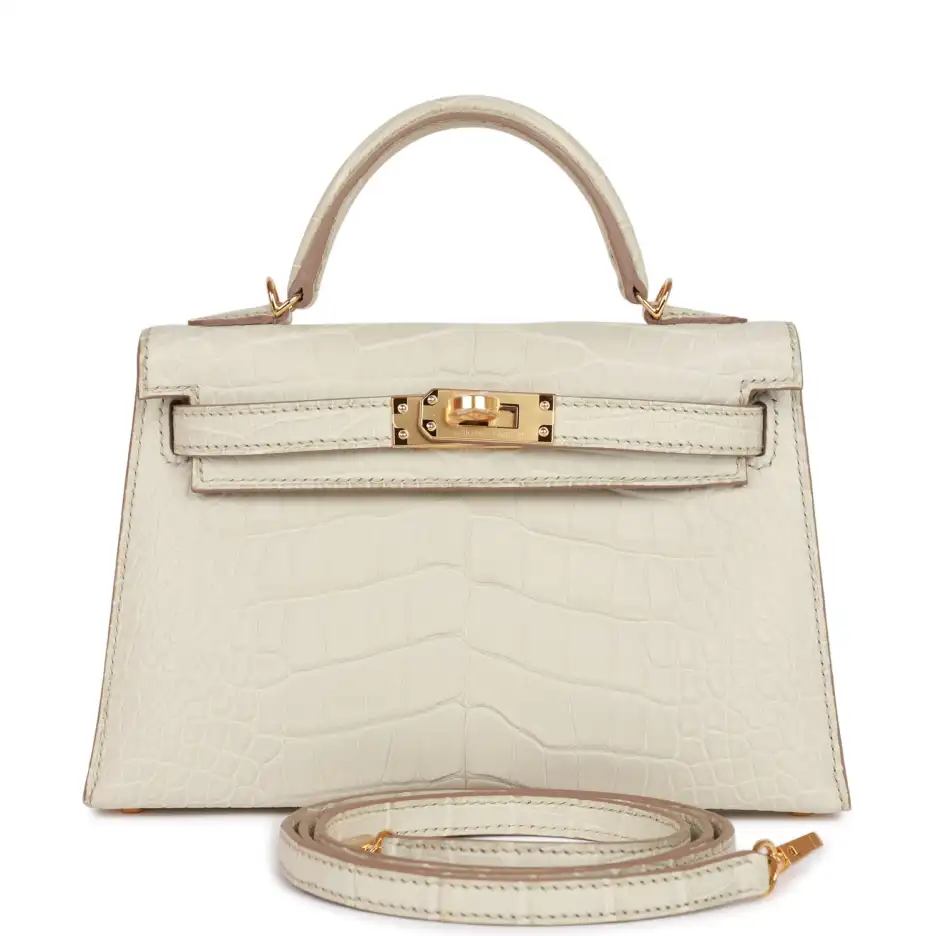 Hermès Kelly Sellier 20cm Beton Matte Alligator Gol