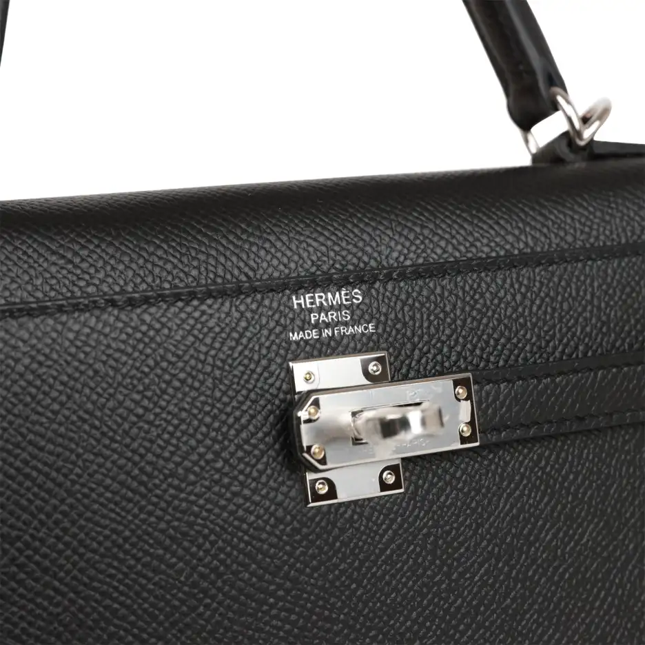 Hermès Kelly Sellier 25 Black Epsom Palladium Hardw (6)
