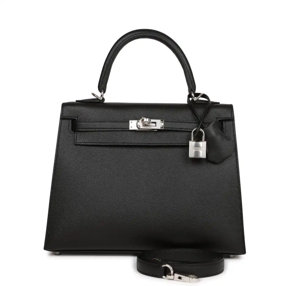 Hermès Kelly Sellier 25 Black Epsom Palladium Hardw