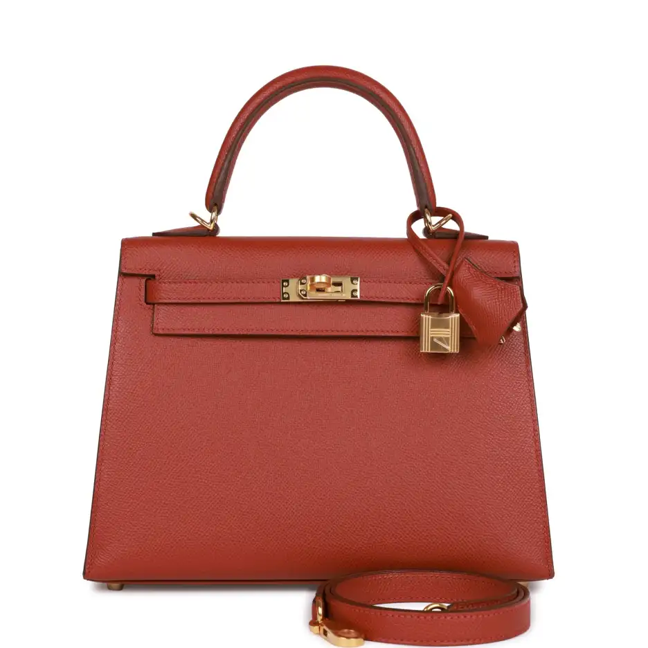 Hermès Kelly Sellier 25 Rouge Venetian Epsom Gold_y