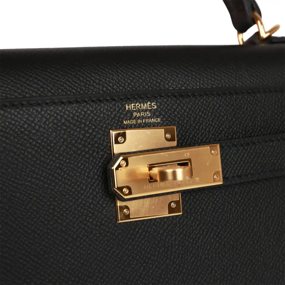 Hermès Kelly Sellier 28 Black Epsom Gold Hardware (6)