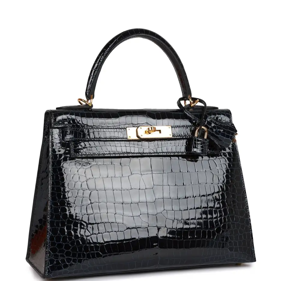 Hermès Kelly Sellier 28 Bleu Baltique Shiny Porosus (1)