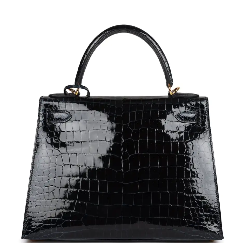Hermès Kelly Sellier 28 Bleu Baltique Shiny Porosus (3)
