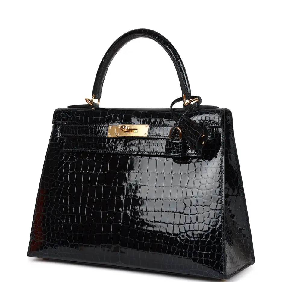 Hermès Kelly Sellier 28 Bleu Baltique Shiny Porosus (4)