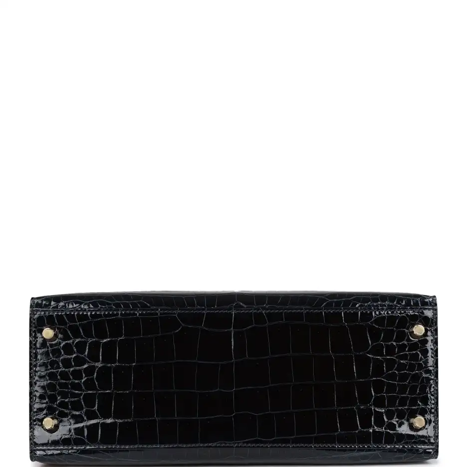 Hermès Kelly Sellier 28 Bleu Baltique Shiny Porosus (5)