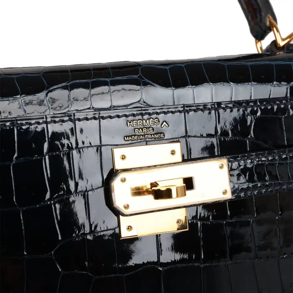 Hermès Kelly Sellier 28 Bleu Baltique Shiny Porosus (6)
