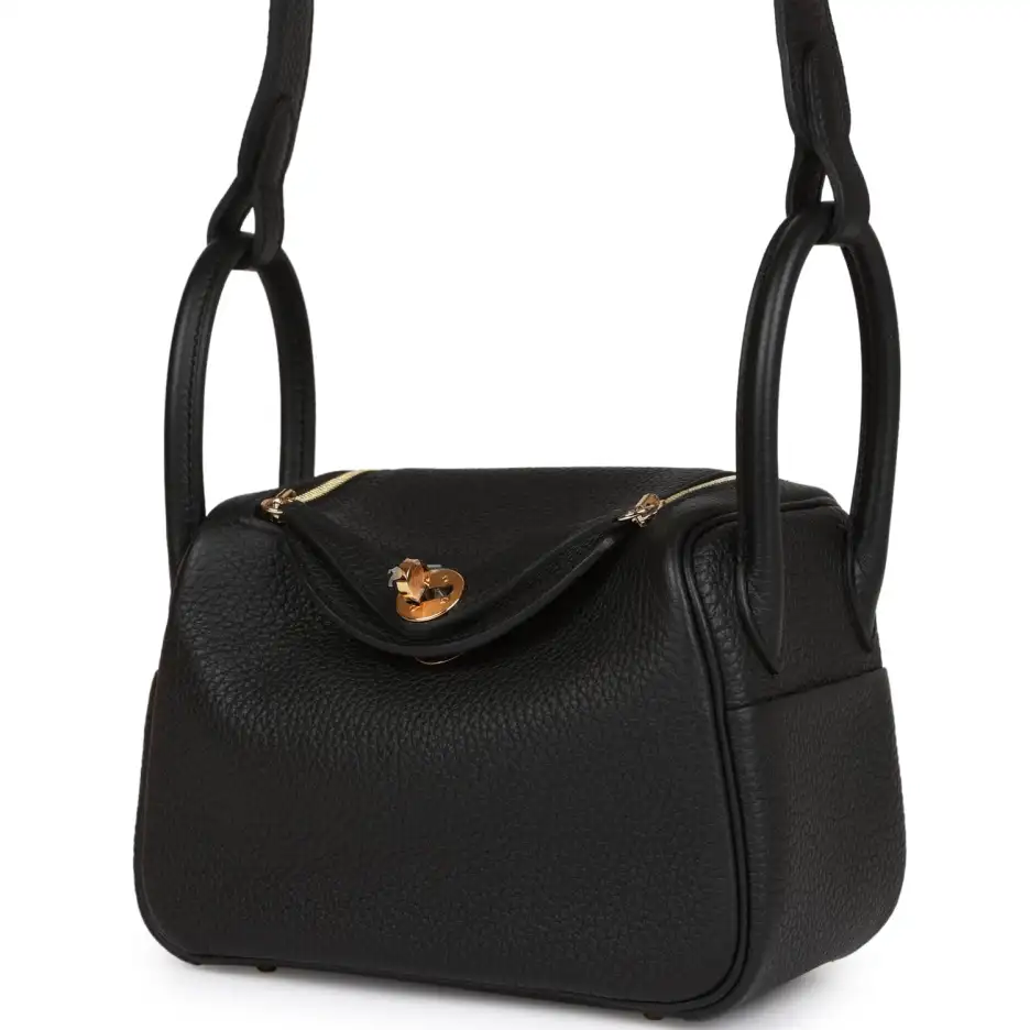 Hermès Mini Lindy Black Clemence Gold Hardware (4)