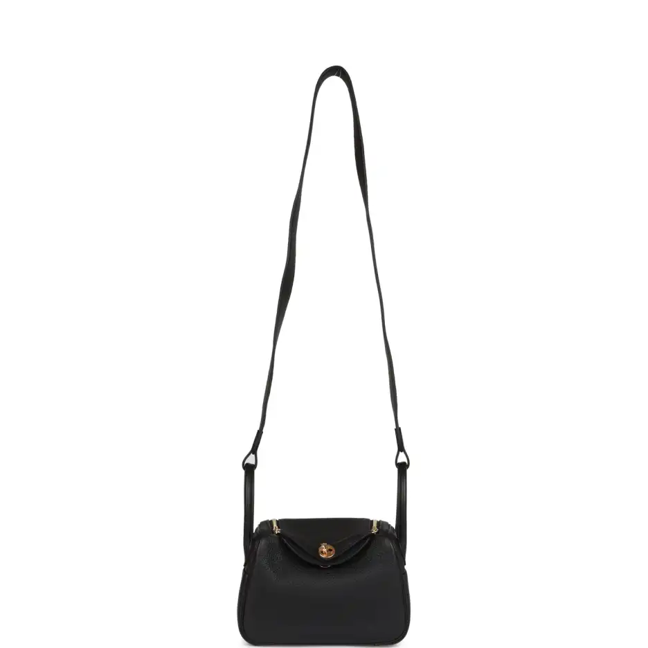 Hermès Mini Lindy Black Clemence Gold Hardware (5)