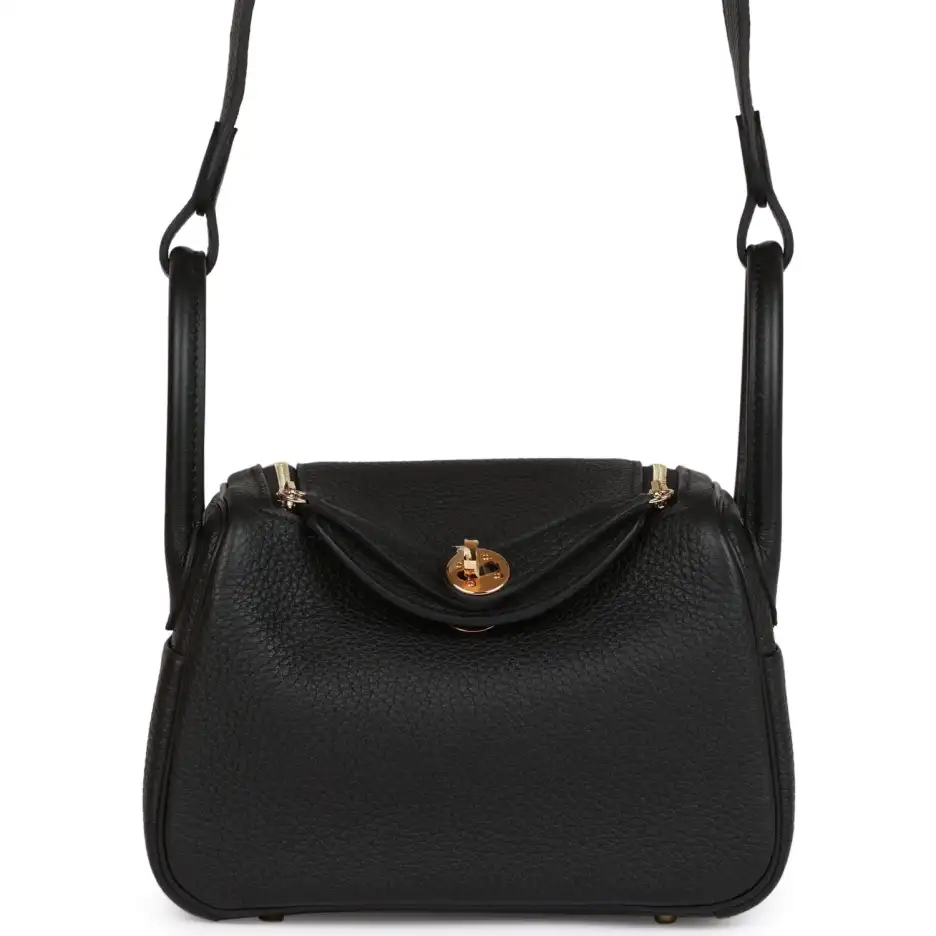 Hermès Mini Lindy Black Clemence Gold Hardware