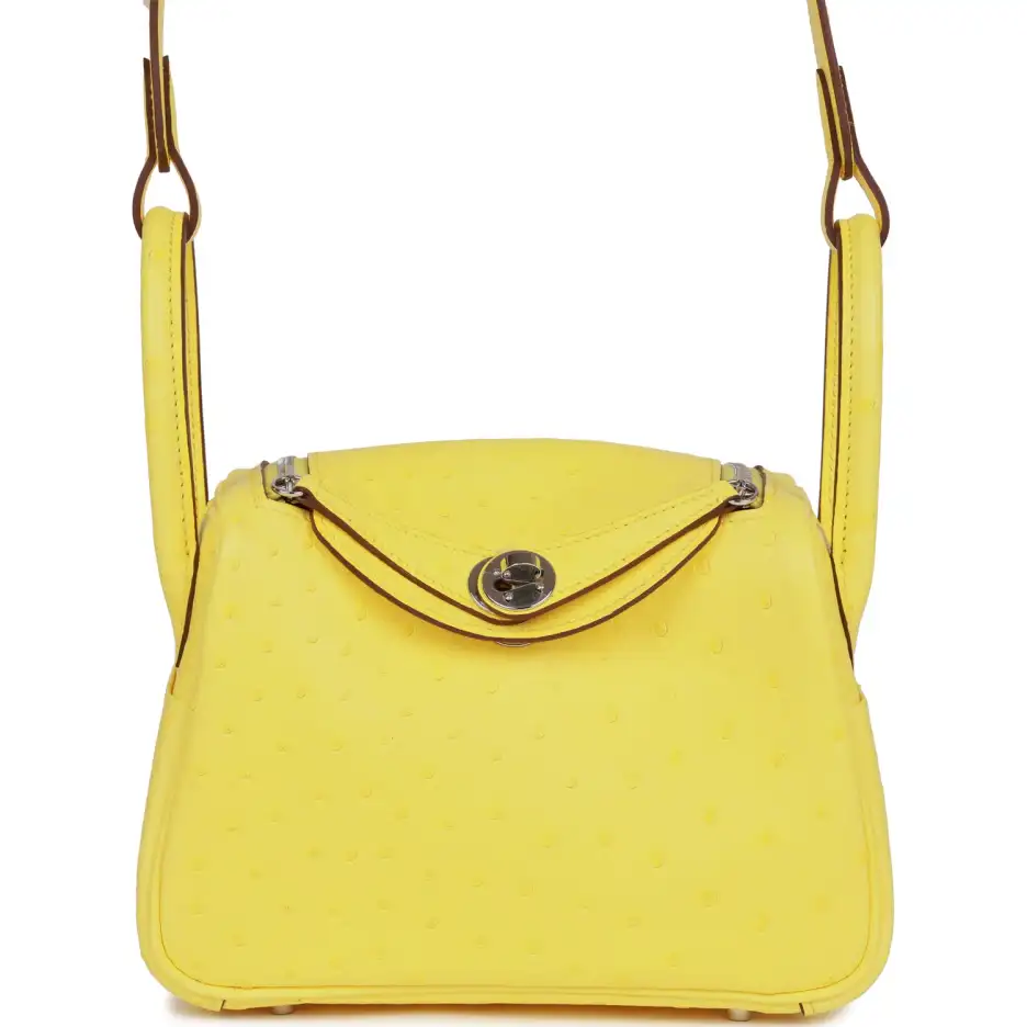 Hermès Mini Lindy Jaune Citron Ostrich Palladium Ha