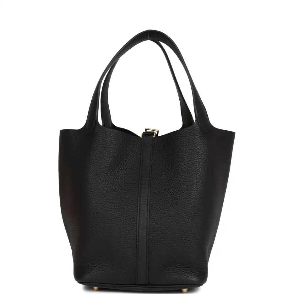 Hermès Picotin Lock 22 Black Clemence Gold Hardware (3)
