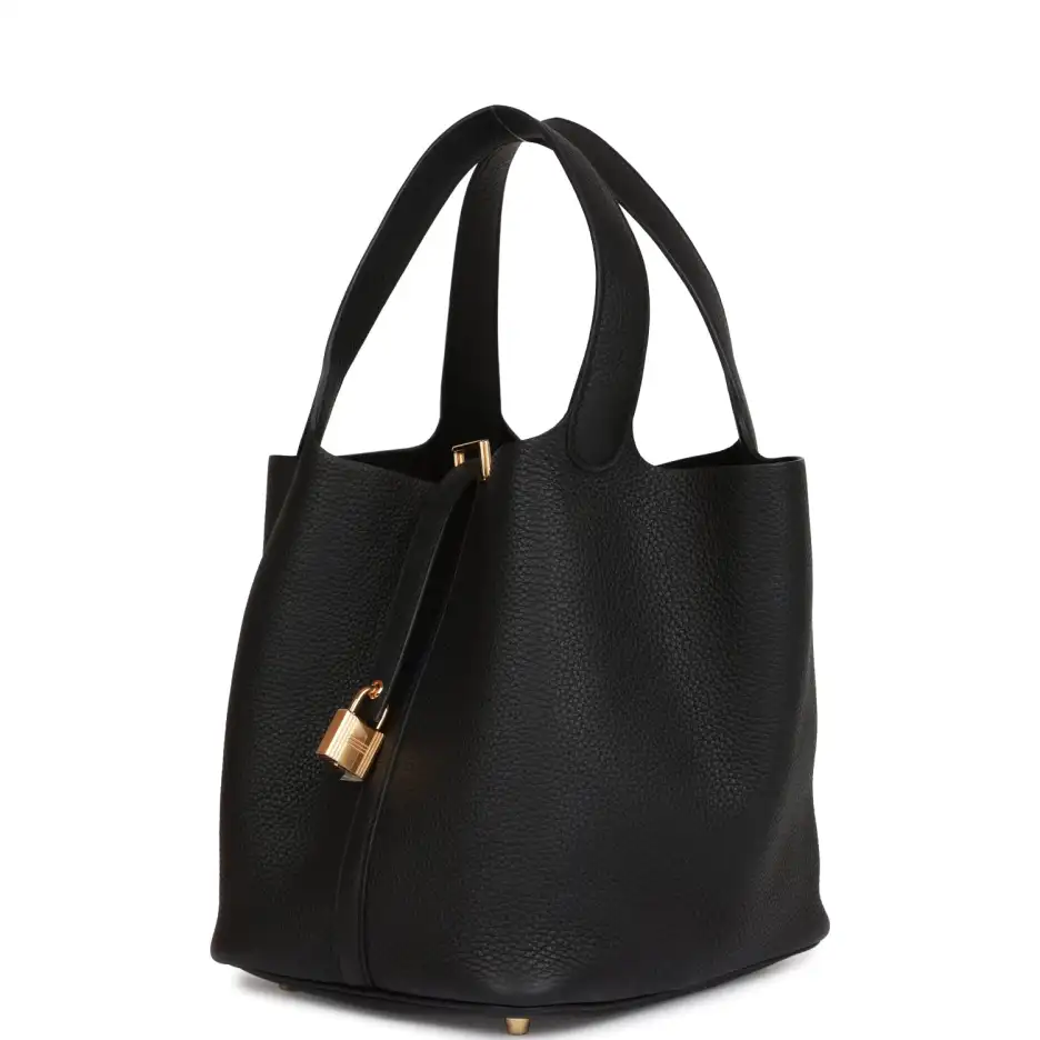 Hermès Picotin Lock 22 Black Clemence Gold Hardware (4)