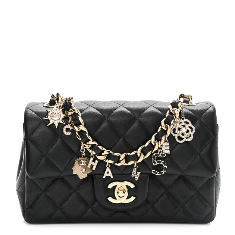 Lambskin Quilted Mini Coco Charms Rectangular Flap