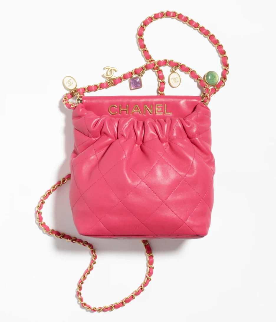 SMALL BUCKET BAG Lambskin_ Resin & Gold-Tone Metal_